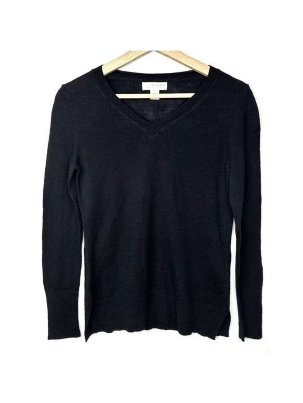Kenar 100% Merino Wool Sweater Womens M Black V Neck Lightweight Knit Pullover